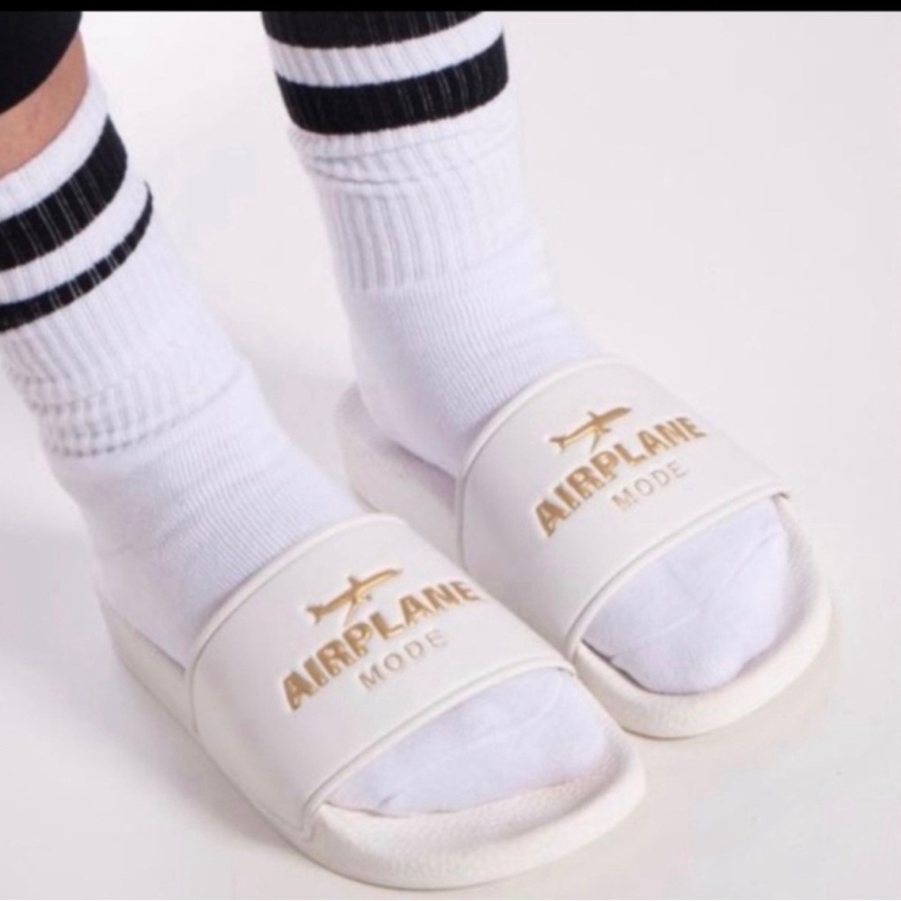 The Laundry Room Airplane Mode Slide Sandals vacation pool white summer shoes